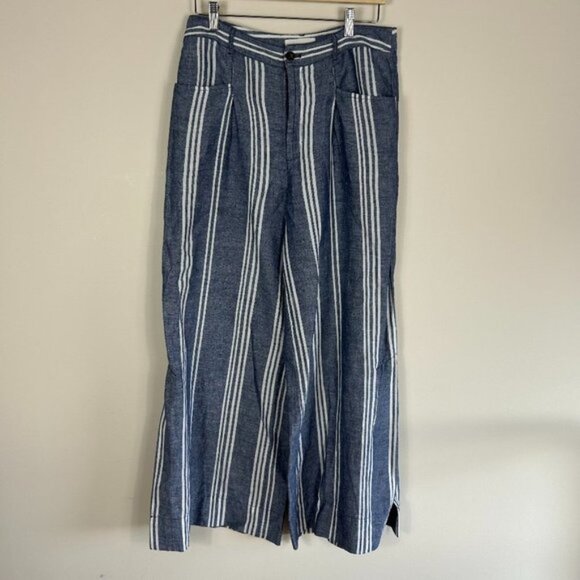 Anthropologie Beachy Striped Wide Leg Linen Blend Size 8 - Picture 2 of 7